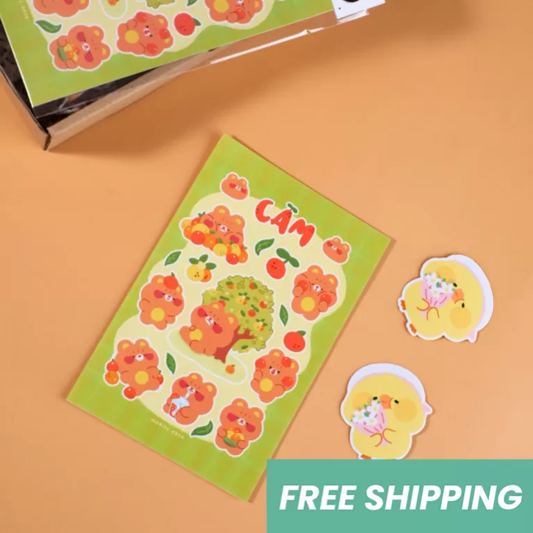 orange stickers, cute bear stickers, notebook decorations, phone case stickers, gifts for friends and family