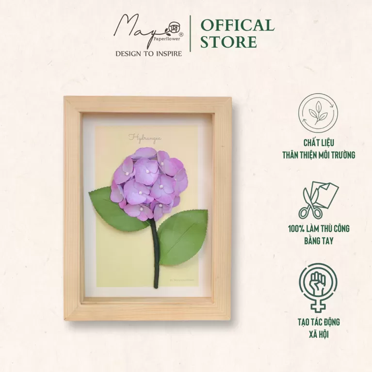 Handmade Paper Flower Painting, Hydrangea MAYPAPERFLOWER Wooden Frame of 15 x 20cm