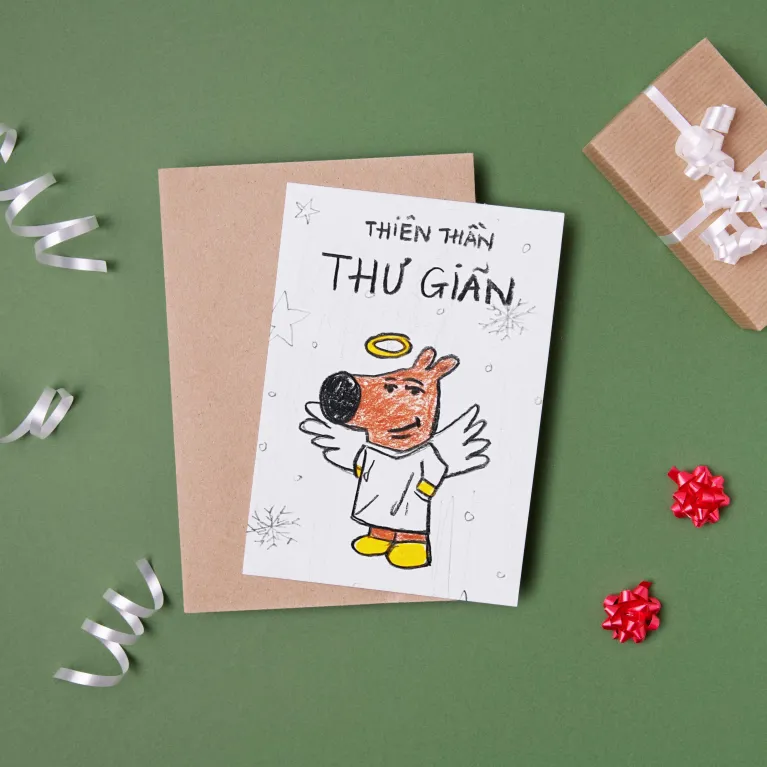 Thiệp Giáng Sinh "Thiên Thần Thư Giãn", Quà Giáng Sinh Chill, Art Parody, Thiệp Giáng Sinh Thiệp Giáng Sinh Cười Thả Ga, Quà Tặng Giáng Sinh Vui Nhộn