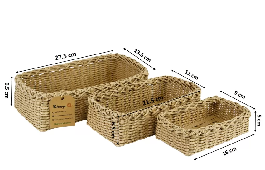 Beige Hand Woven Tray, Set of 3 Sizes, Recycled Product, Comes in 3 Different Sizes, Suitable for Various Needs, Cute Decorative Items