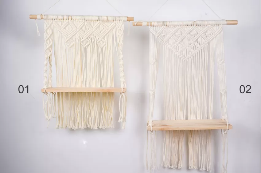 Kệ Treo Tường Macrame Một Tầng, Gỗ Thông Tự Nhiên, Hoạ Tiết Thắt Nút Từ Cotton Cao Cấp, Tiết Kiệm Không Gian, Điểm Nhấn Xinh Xắn Cho Căn Nhà