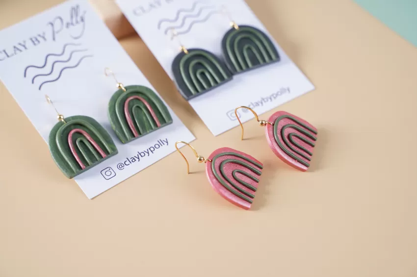 Tropical Small Arch Earrings, Island Vibes Only Collection, Raised Detailing On The Surface, Unique Color Combination