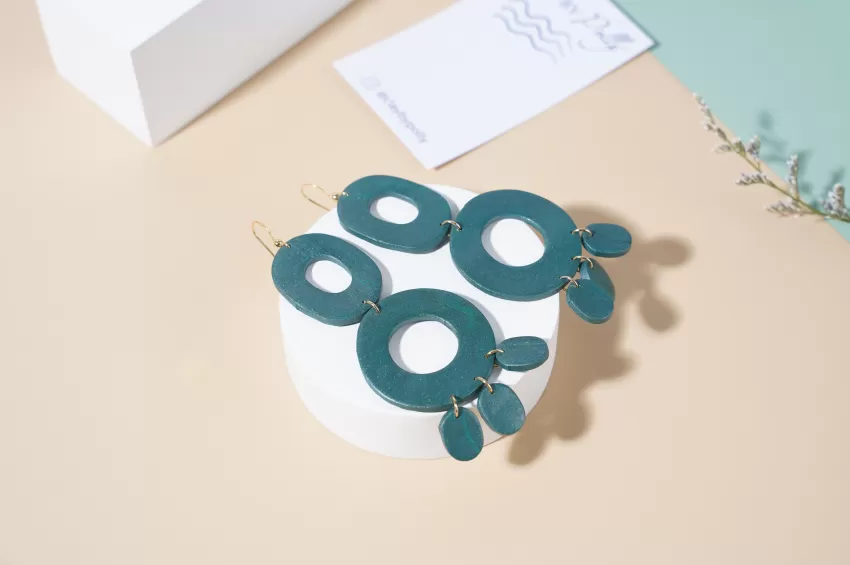 Tropical Large Dangle Earrings In Color Dark Green, Island Vibes Only Collection, Unique And Eye-Catching Fashion Accessory