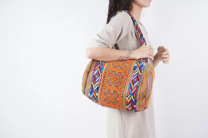 Brocade Drum Bag Tct165, Colorful Patterns, Unique Handmade Accessories, Spacious Bag For Carrying Many Items