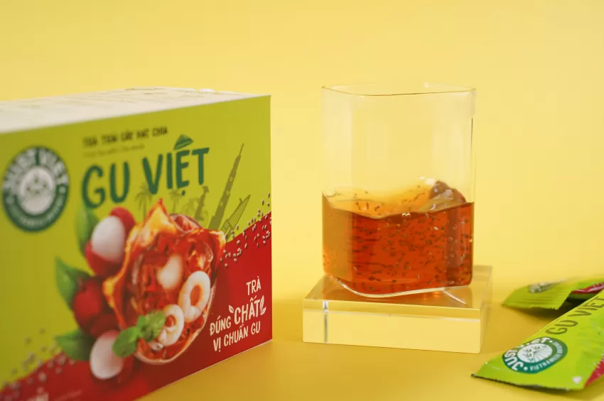 Lychee-Flavored Instant Tea With Chia Seeds, Vietnamese Lychee Tea, Vietnamese Instant Tea, Chia Seed Instant Tea, Healthy Drink With Chia Seeds