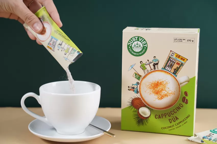 Cà Phê Cappuccino Dừa Hòa Tan, Lành Mạnh, Nguyên Liệu Tự Nhiên, Trồng Trọt Tự Nhiên, Chuẩn Gu Việt, Tiện Lợi, Cà Phê Hoà Tan, Cà Phê Việt