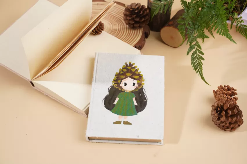 Pine Cone Dó Paper Notebook, Cute Cover Pattern, No Fading, Traditional Dó Paper Material, Rustic and Simple