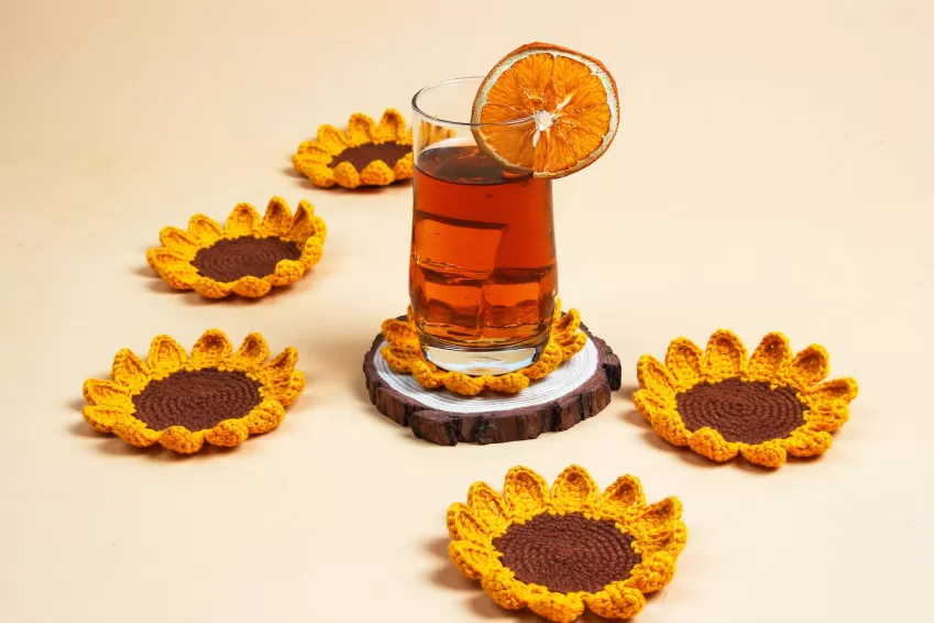 Set of 6 SunFlower Wool Coasters