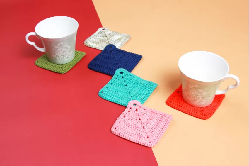 Set of 6 Multi-coloured Square Wool Coasters