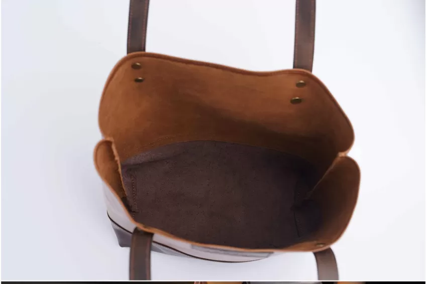 Túi Tote Da Thật, Túi Tote Handmade, Túi Làm Từ Da Thật 100%, Dây Đeo 2 Lớp Chắc Chắn, Phong Cách Thời Trang Sành Điệu