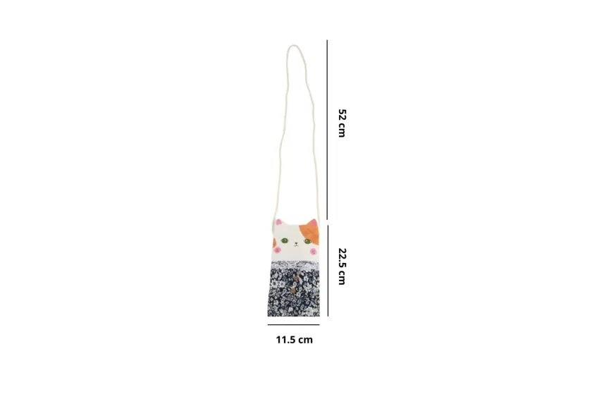 Hand-Painted Linen Shoulder Bag With Cat Design