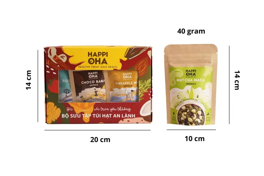 Granola Gift Set - Bộ Sưu Tập Túi Hạt An Lành Happi Oha, Quà Tặng Người Thân, Ngũ Cốc Không Đường, Set Ngũ Cốc Ăn Kiêng