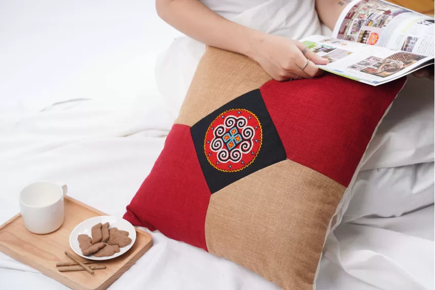 HMong Brocade Pillow Covers, Traditional HMong Patterns, Elaborate Embroidery, Soft Material, Natural Dye Colors, Handcrafted Product