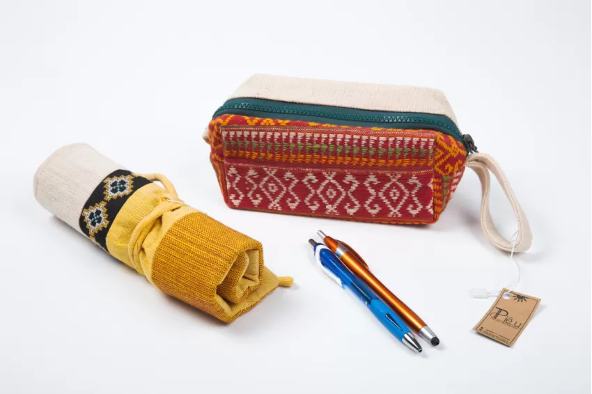 Brocade Pen Bag, Traditional Terracotta Pattern, Unique Cylinder Design, Durable Material, Handcrafted Product, Unique Accessory, Corporate Gift