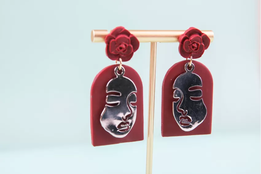 “Calm” Lady & Flower Clay Earrings, Unique And Distinctive Accessories, High Durability, Ideal Gift For Independent Girls