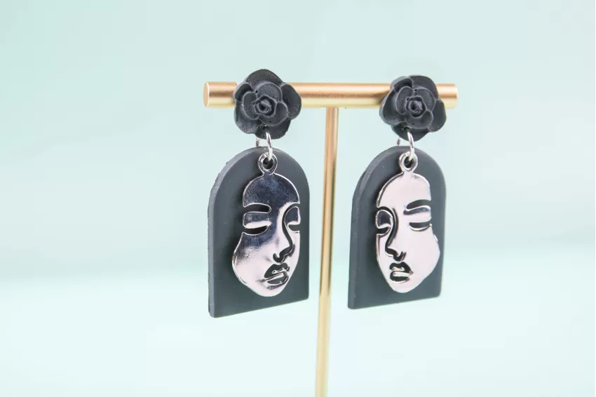 “Calm” Lady & Flower Clay Earrings, Unique And Distinctive Accessories, High Durability, Ideal Gift For Independent Girls