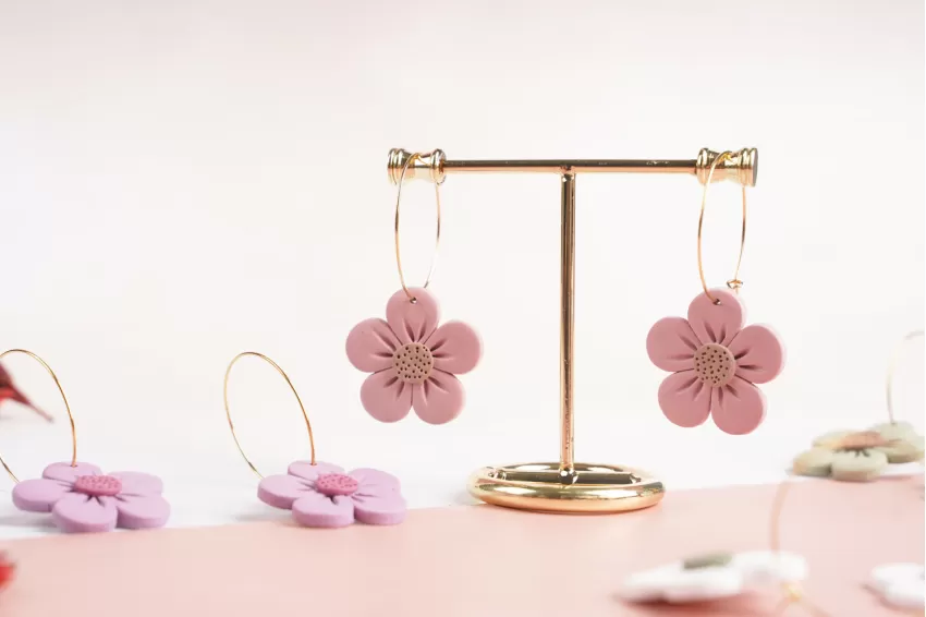 Flower Clay Earrings, Unique And Eye-Catching Design, Adorable Feminine Style, Sweet Colors, Durable Terracotta Material