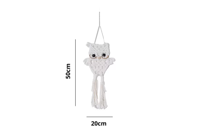 Macrame Owl Wall Decor, Cute Design, Home Decoration, Child-Safe, Handcrafted Product, Sustainable Production