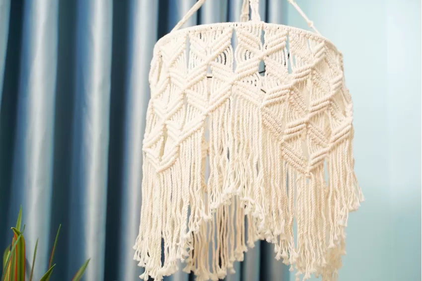 Chao Đèn Đan Tay Macrame, Chất Liệu Sợi Cotton, Hoạ Tiết Độc Đáo, Thiết Kế Tinh Tế, Có Độ Bền Cao, Không Bị Ố Vàng, Trang Trí Nhà Cửa