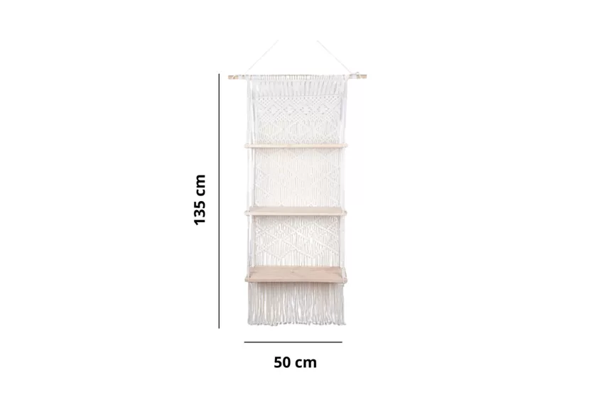 Three-Tier Hanging Macrame Shelf, Sturdy Pine Wood Frame, Elegant Design, Organize Items Neatly, Space-Saving, Home Decoration