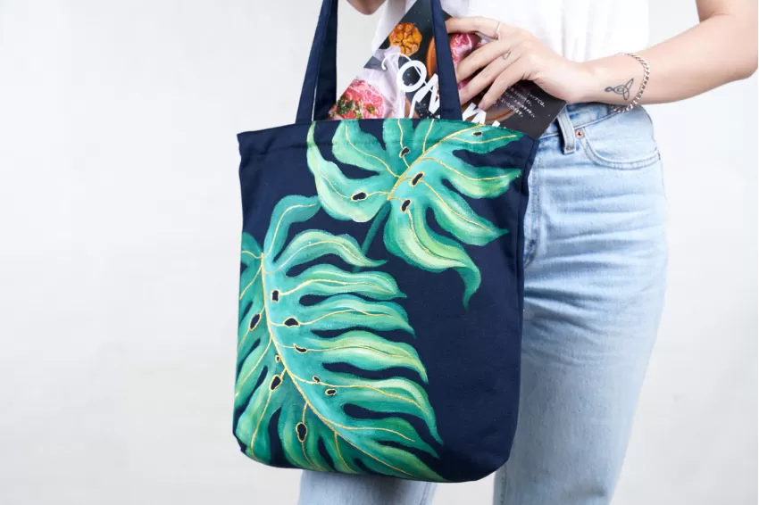 Hand-drawn Tote Bags, Golden Leaves Collection