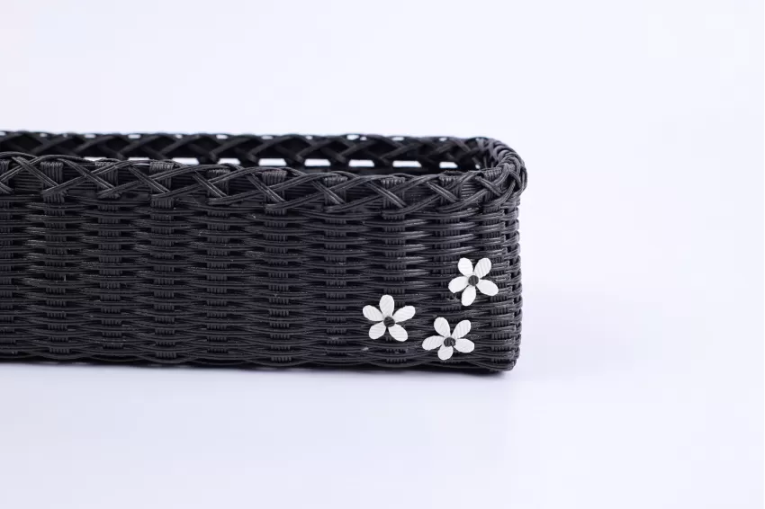 Handmade Rectangular Woven Basket with Flowers