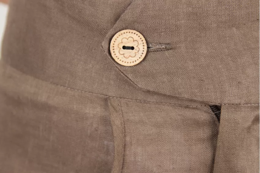 Linen Trousers With Front Pocket And Straps