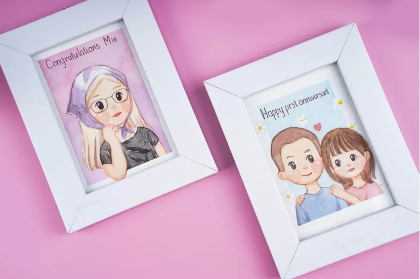 Personalised Chibi Portrait with Wooden Frame