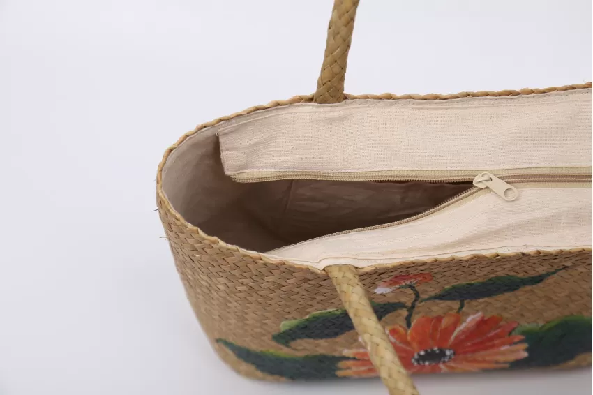 Lepironia Grass Bag With Floral Drawings
