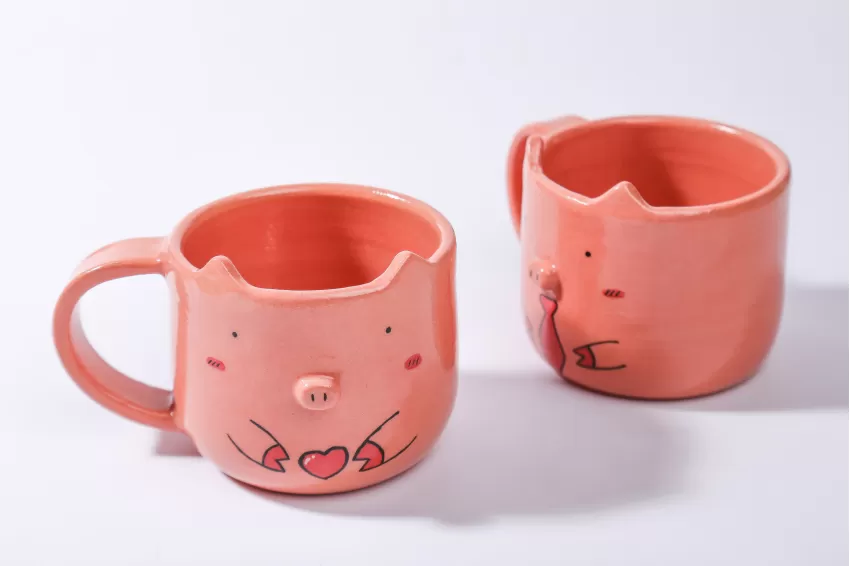 Piggy Pottery Mug, Vietnamese Ceramic, Handcrafted Ceramic, Gift for Friends, Animal Design