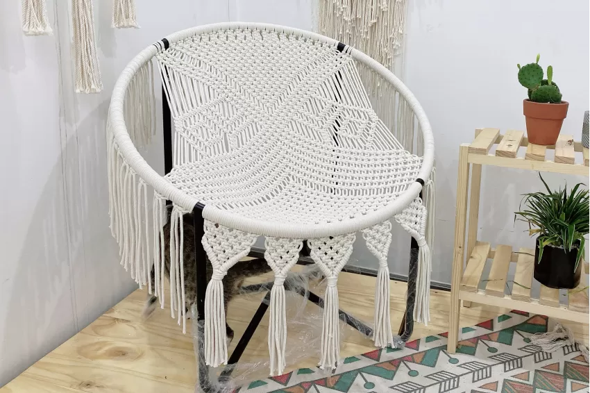 Ghế Papasan Macrame Thư Giản, Thiết Kế Thời Thượng và Ấn Tượng, Ghế Ngồi Đan Thủ Công Tinh Xảo, Khung Sắt Sơn Tĩnh Điễn Chắc Chắn