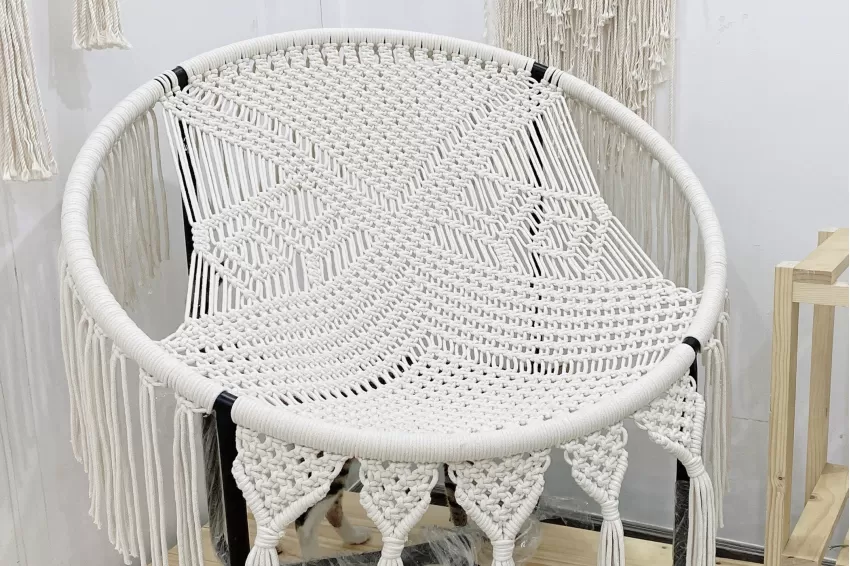 Ghế Papasan Macrame Thư Giản, Thiết Kế Thời Thượng và Ấn Tượng, Ghế Ngồi Đan Thủ Công Tinh Xảo, Khung Sắt Sơn Tĩnh Điễn Chắc Chắn