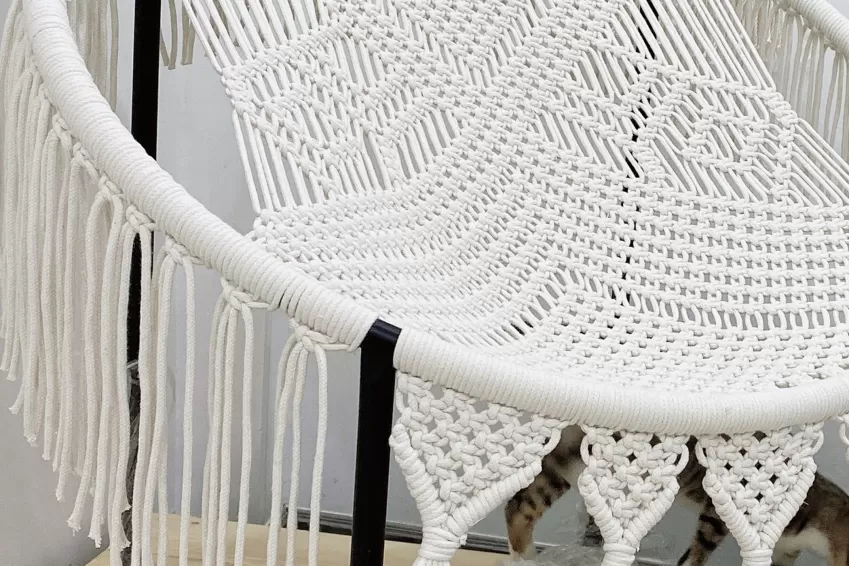 Ghế Papasan Macrame Thư Giản, Thiết Kế Thời Thượng và Ấn Tượng, Ghế Ngồi Đan Thủ Công Tinh Xảo, Khung Sắt Sơn Tĩnh Điễn Chắc Chắn