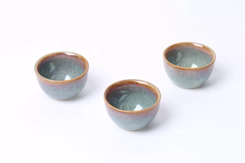 Ceramic Flat Tea Cup, Wattle Green Collection, Fire Glaze Ceramics, Skillful Techniques, High Quality, Decoration, Vietnamese Ceramics