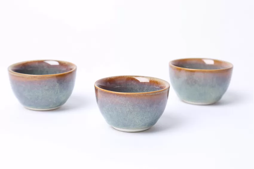 Ceramic Flat Tea Cup, Wattle Green Collection, Fire Glaze Ceramics, Skillful Techniques, High Quality, Decoration, Vietnamese Ceramics