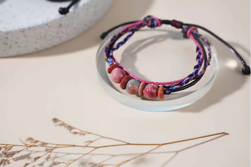 Ceramic Beads Bracelet With Multi-Layered Black Thread