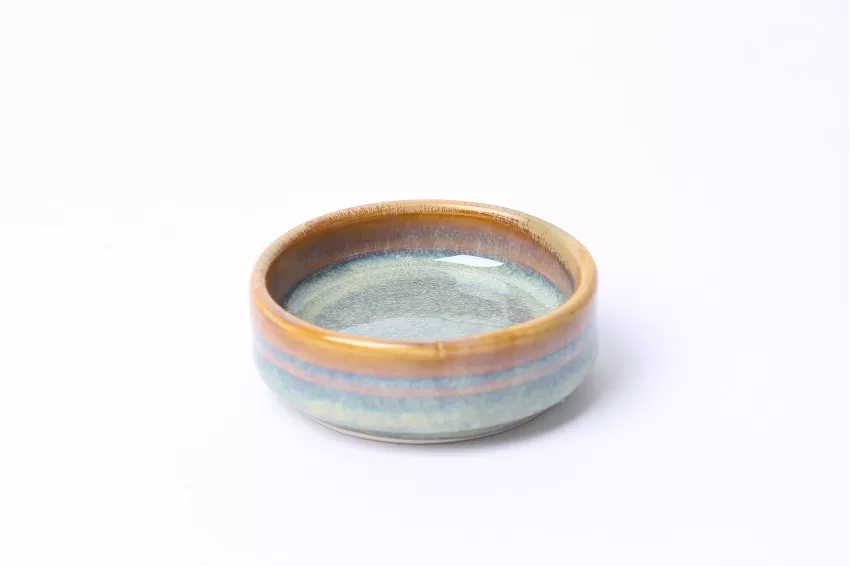 Ceramic Round Fish Sauce Bowl, Wattle Green Collection, Fire Glaze Ceramics, Skillful Techniques, High Quality, Decoration, Vietnamese Ceramics