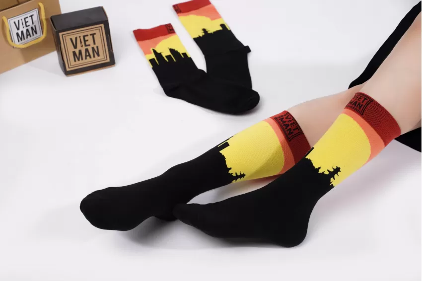 Sunset Skyline, Crew Cut Socks, Unique Patterned Socks, Sunset Printed Socks, Breathable Cotton Socks, Gifts For Friends