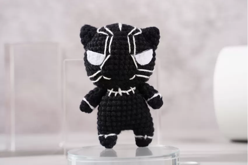 Black Panther Len, Thú Nhồi Bông Móc Len, Móc Khóa Black Panther, Móc Khóa Len Mini, Nhân Vật Siêu Anh Hùng