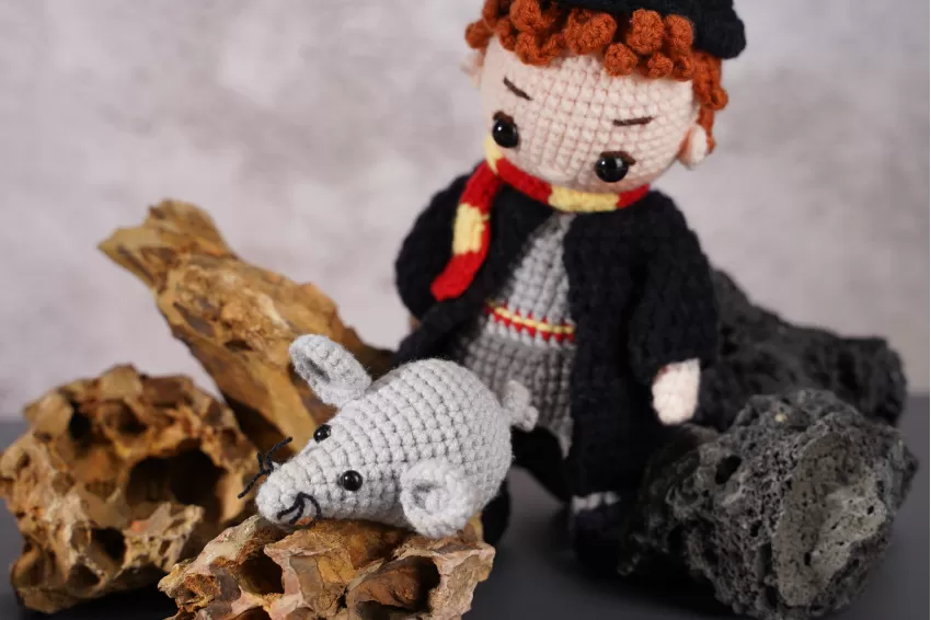 Búp Bê Len Ron Weasley & Scabbers, Búp Bê Ron Weasley Bằng Len, Móc Khóa Búp Bê, Móc Khóa Len Handmade