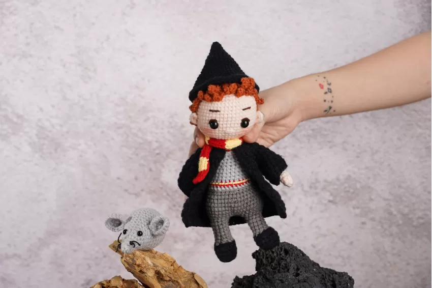 Búp Bê Len Ron Weasley & Scabbers, Búp Bê Ron Weasley Bằng Len, Móc Khóa Búp Bê, Móc Khóa Len Handmade