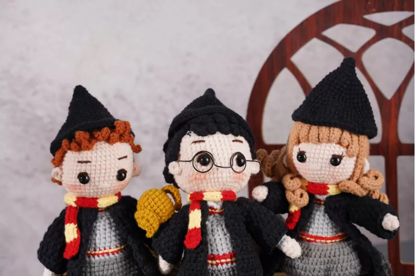 Set 3 Búp Bê Len Móc, Harry Potter, Ron Weasley & Scabbers và Hermione Granger