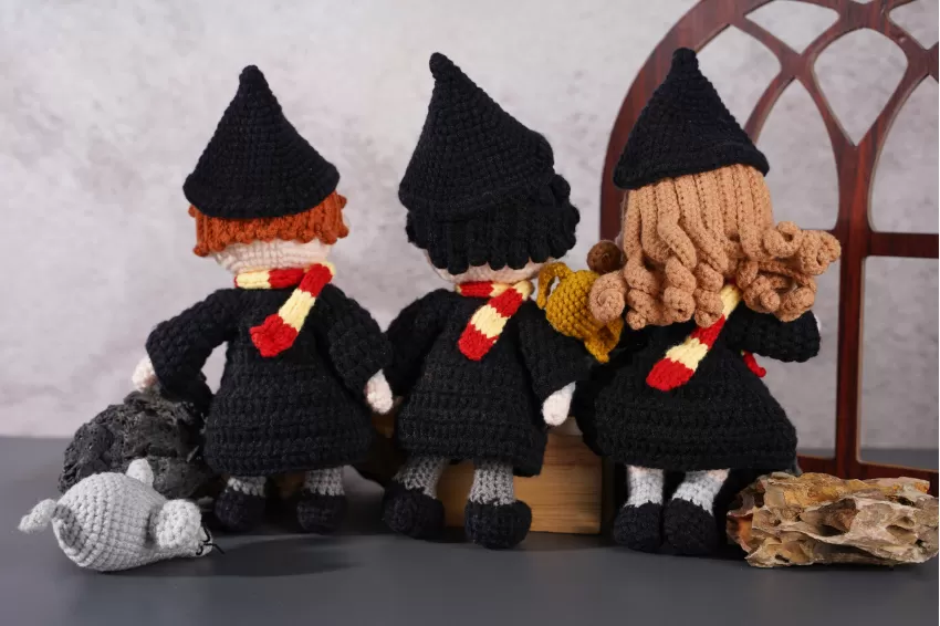 Set 3 Búp Bê Len Móc, Harry Potter, Ron Weasley & Scabbers và Hermione Granger