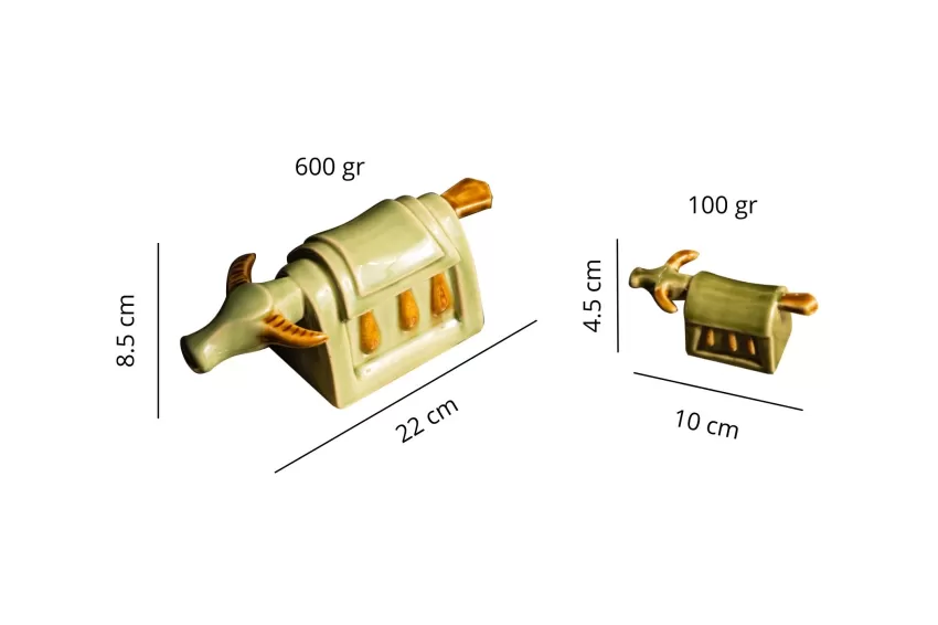 Tượng Trâu Mõ Gốm Sành 2 Mẫu Mẹ Con, Màu Xanh Lục Nhạt, Đồ Sành, Gốm Sành Thủ Công, Tượng Sành Trang Trí, Thiết Kế Độc Đáo