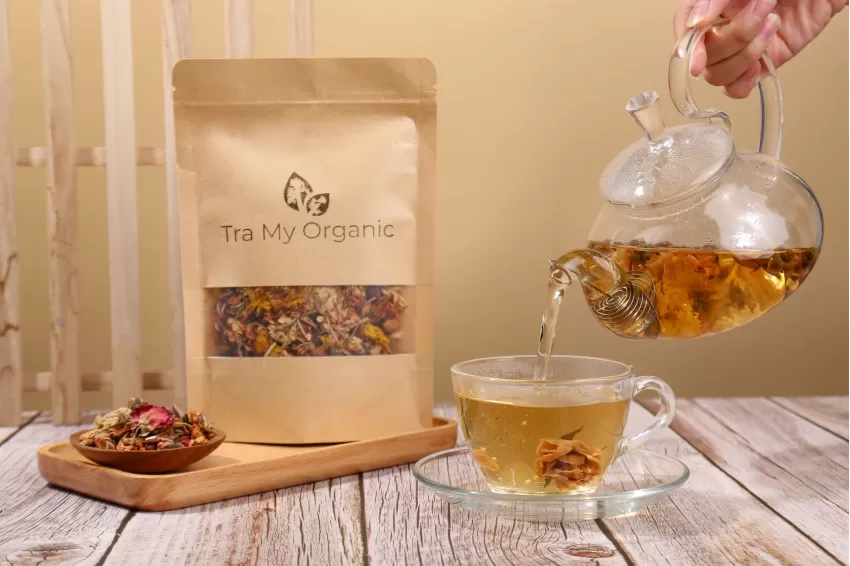 Herbal Tea, Trà My Organic, 15Gr, Floral Tea, Caffeine-Free Tea, Natural Ingredients, Healthy Lifestyle, Rose, Chrysanthemum, Jasmine