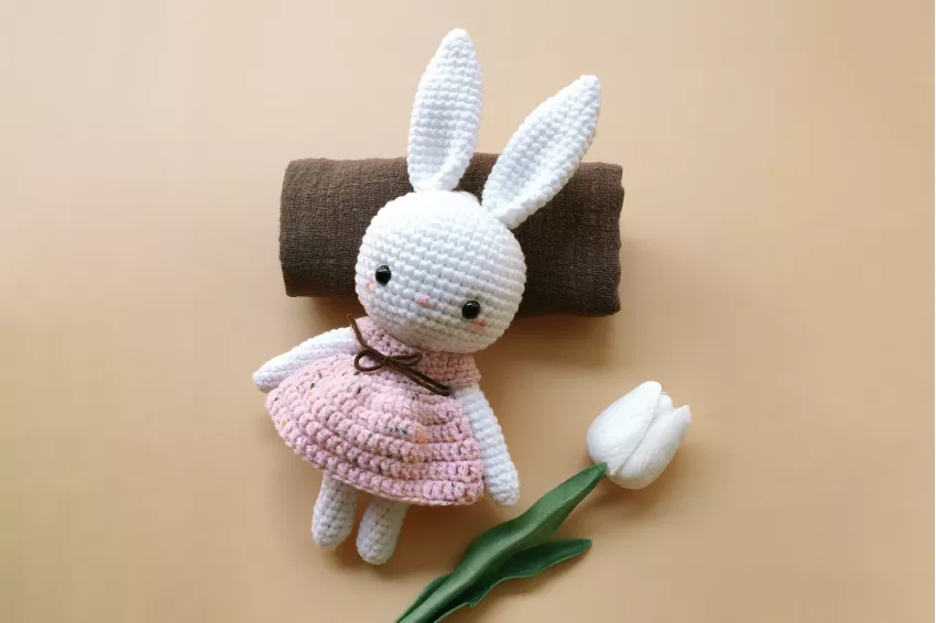 Crochet Ellie Bunny, Pink Rabbit Plush, Rabbit Stuffed Animal, Premium Woolen Rabbit, Handmade Plush Doll, Gift For Girls