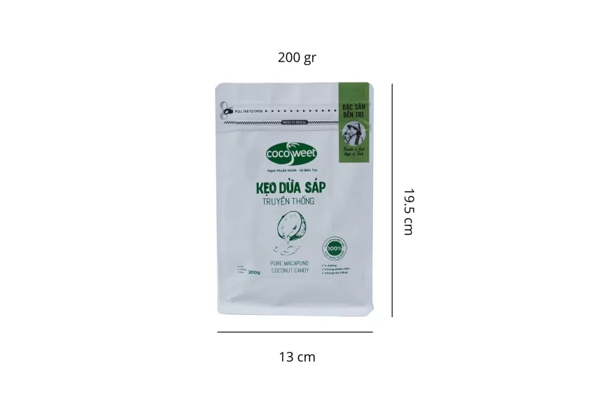 Kẹo Dừa Sáp Truyền Thống, 200g, Đặc Sản Bến Tre, Không Chứa Phẩm Màu, Thơm Ngon Bổ Dưỡng, Quà Tặng Bạn Bè