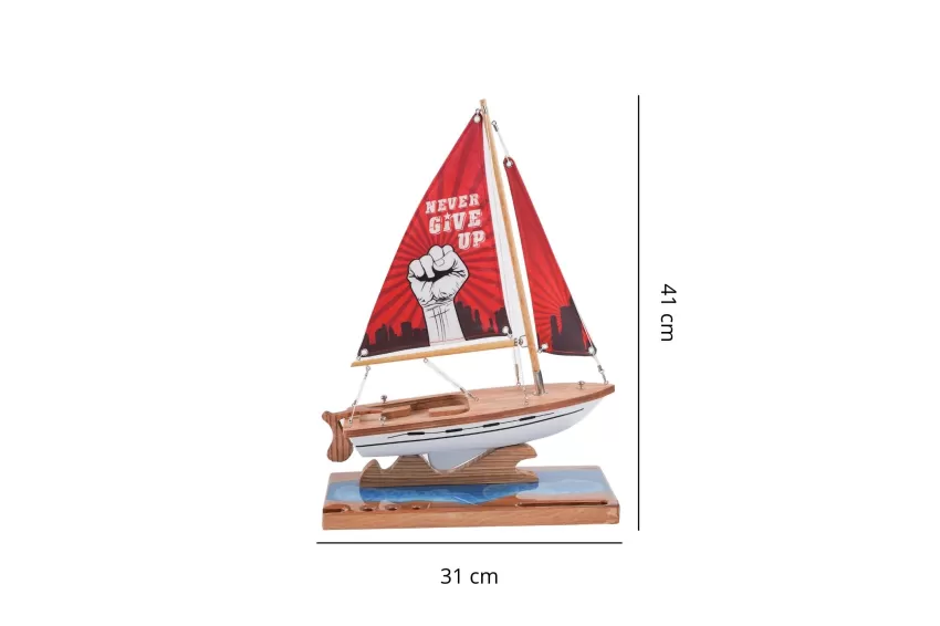 Lucky Sailboat Model C300.T9 On Epoxy River With Art Silk Fabric Double Sail