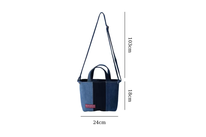 Tricolor Denim Shoulder Bag From Recycled Jeans, Simple And Elegant Design, Patched With 3 Different Shades Of Denim Fabric