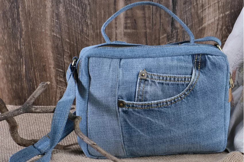 Denim Box Bag With Strap From Recycled Jeans, Size 20